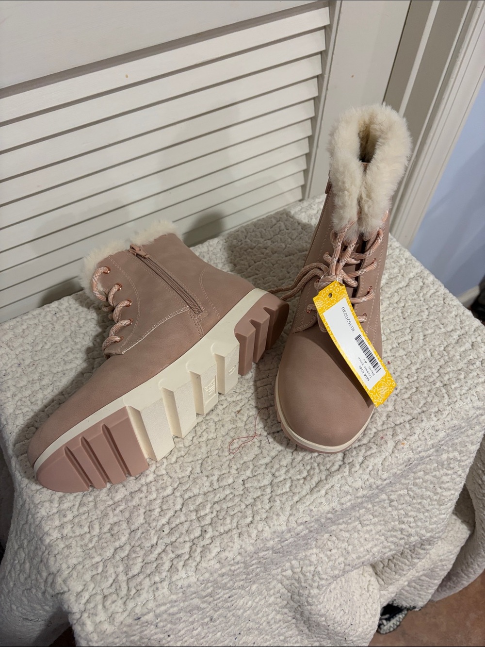 MIA Pink Faux-Fur Lace-Up Kids Combat Boots